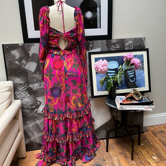 NWT Farm Rio Farm Rio's Sweet Forest  pink tier halter mushroom maxi dress - Picture 12 of 17